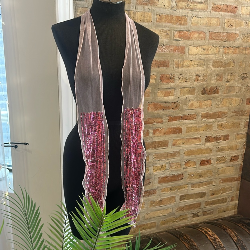 Nylon and Pink Sequin scarf accent